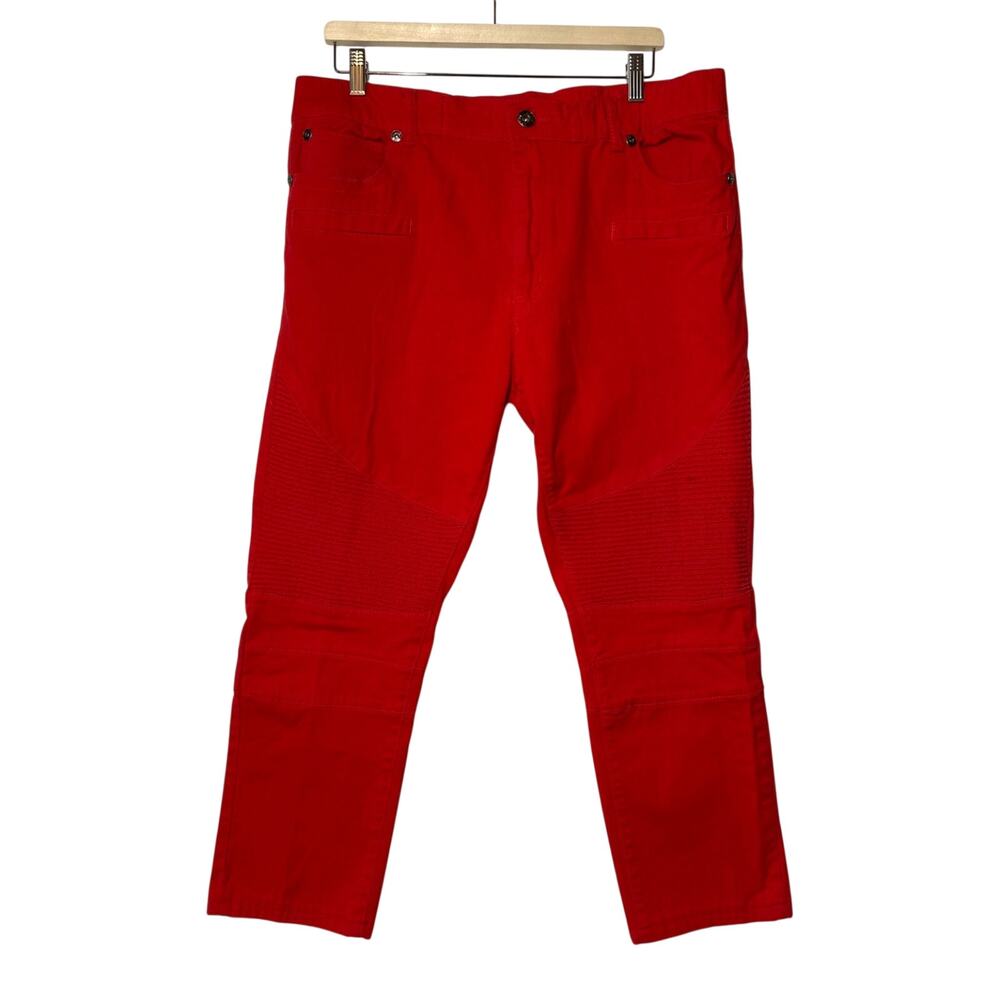 Krome Red Biker Moto Ribbed Straight Leg Denim Jeans Pants Sz 36x31 Streetwear